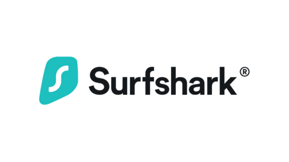 Surfshark logo med vit bakgrund.