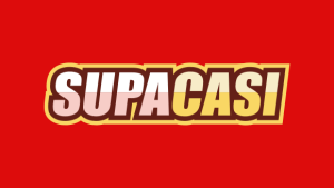 Supacasi logo med r?d bakgrund.