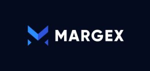 Margex logo i vitt med svart bakgrund.