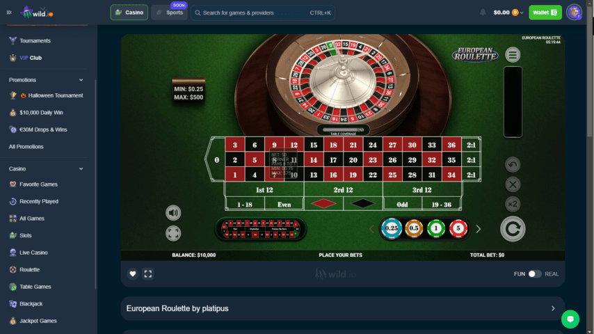 Wild.io European Roulette