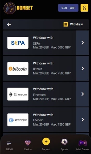 donbet withdrawal